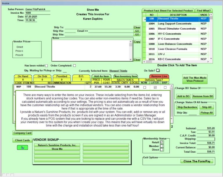 Invoice Screen