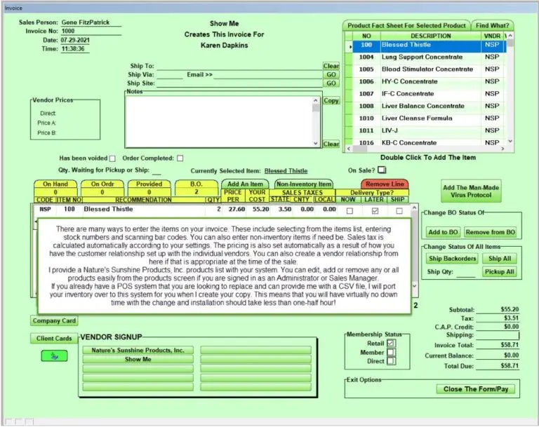 Invoice Screen