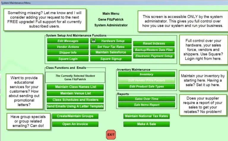 POS Menu Annotated Screen