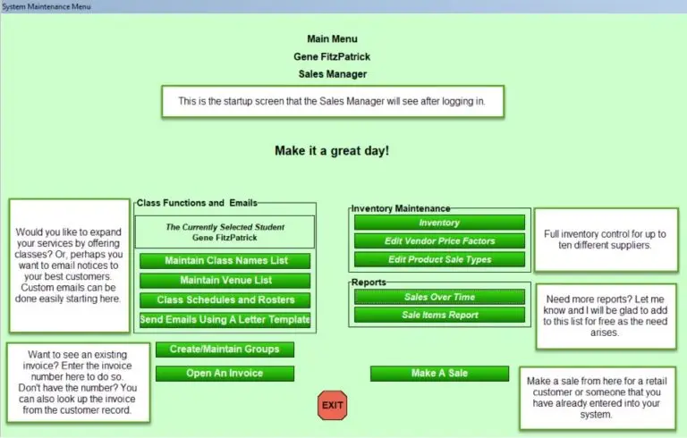 Sales Manager Menu